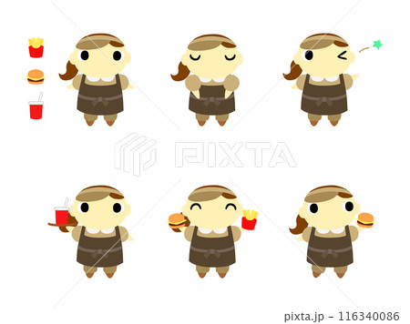 ハンバーガーショップの店員（パンツスタイル　クラシックカラー）　アイコンセット1 116340086