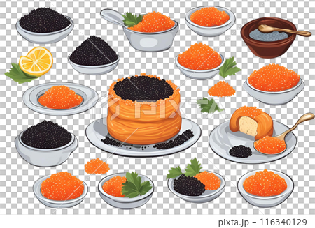 Experience luxurious caviar service featuring a variety of premium caviar, perfect for discerning palates and sophisticated occasions. AI Generated 116340129