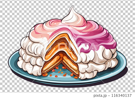 Exquisite Baked Alaska flambe, crafted for a luxurious dinner experience, combining decadent flavors and elegant presentation to elevate any special occasion. AI Generated 116340137