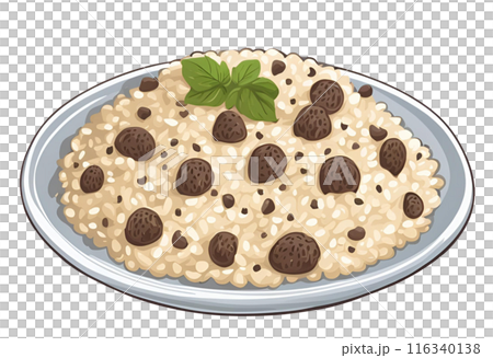 Delectable truffle risotto featuring finely shaved black truffles, perfect for an exquisite fine dining experience, offering luxurious flavors and culinary sophistication. AI Generated 116340138