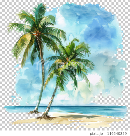 Two Palm Trees on a Beach 116340239