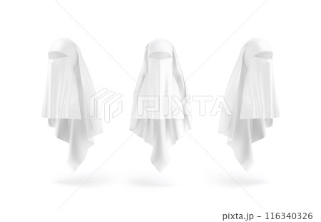 Blank white female niqab mockup, front and side view Blank white female niqab mockup, front and side view 116340326