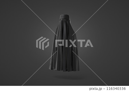 Blank black muslim female burqa mockup, dark background 116340336