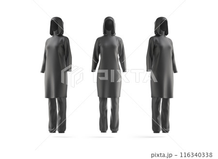 Blank black burkini mockup, front and side view 116340338