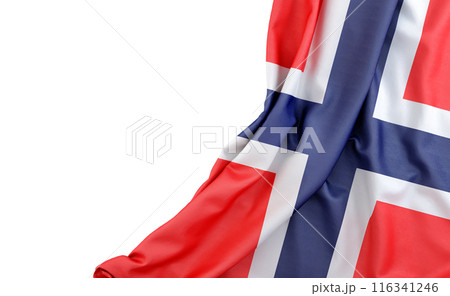 Flag of Norway with empty space on the left. Isolated. 3D Rendering 116341246