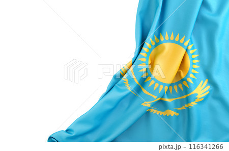 Flag of Kazakhstan with empty space on the left. Isolated. 3D Rendering 116341266