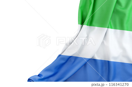 Flag of Sierra Leone with empty space on the left. Isolated. 3D Rendering Flag of Sierra Leone with empty space on the left. Isolated. 3D Rendering 116341270