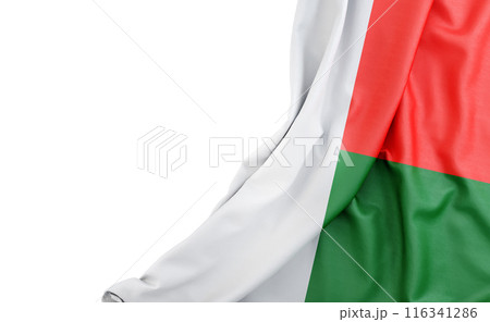 Flag of Madagascar with empty space on the left. Isolated. 3D Rendering Flag of Madagascar with empty space on the left. Isolated. 3D Rendering 116341286