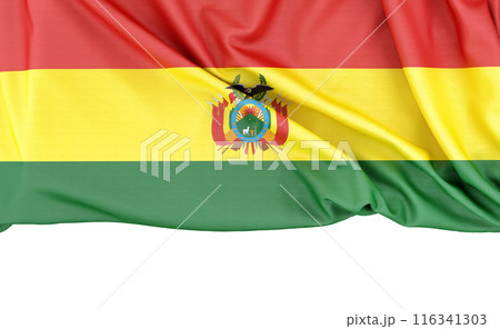Flag of Bolivia isolated on white background with copy space below. 3D rendering 116341303