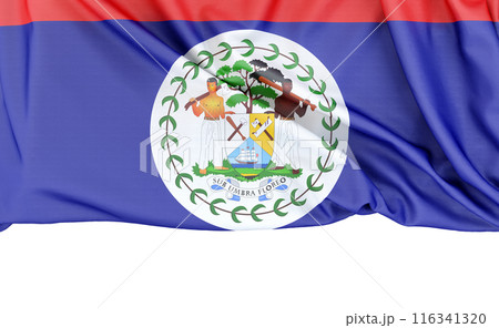 Flag of Belize isolated on white background with copy space below. 3D rendering 116341320