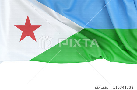 Flag of Djibouti isolated on white background with copy space below. 3D rendering Flag of Djibouti isolated on white background with copy space below. 3D rendering 116341332