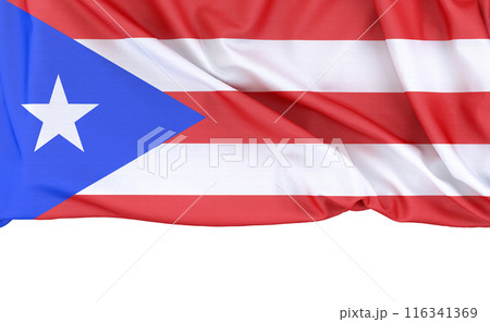 Flag of Puerto Rico isolated on white background with copy space below. 3D rendering Flag of Puerto Rico isolated on white background with copy space below. 3D rendering 116341369