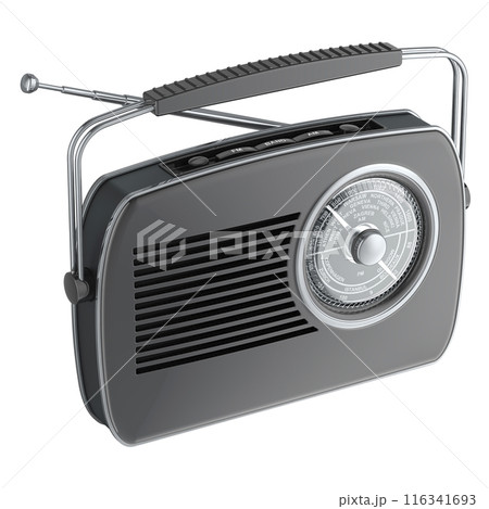 Black radio receiver, retro design. 3D rendering 116341693