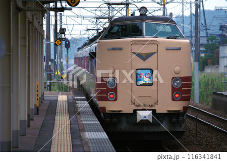北陸本線を行く特急雷鳥号:485系800番台先頭 北陸本線を行く特急雷鳥号:485系800番台先頭 116341841