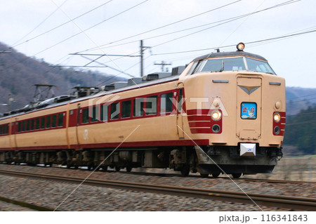 北陸本線を行く特急雷鳥号:485系800番台先頭 北陸本線を行く特急雷鳥号:485系800番台先頭 116341843
