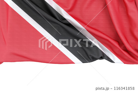 Flag of Trinidad and Tobago isolated on white background with copy space below. 3D rendering Flag of Trinidad and Tobago isolated on white background with copy space below. 3D rendering 116341858