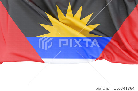 Flag of Antigua and Barbuda isolated on white background with copy space below. 3D rendering 116341864