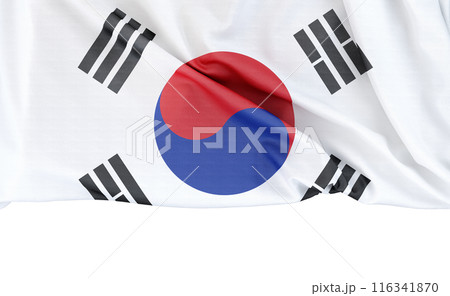 Flag of South Korea isolated on white background with copy space below. 3D rendering 116341870