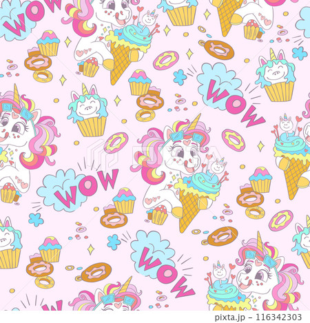 Seamless pattern sweet tooth unicorns vector background 116342303