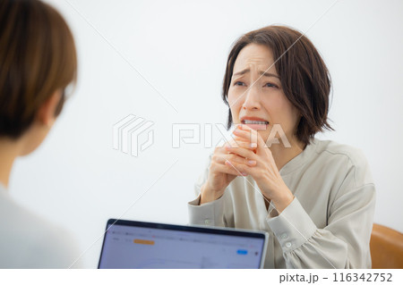 すごく困って相談する女性 116342752