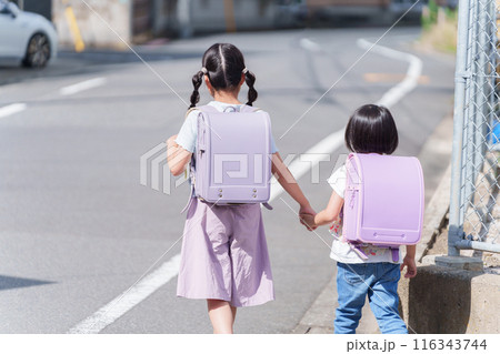ランドセルを背負って登下校する小学生 ランドセルを背負って登下校する小学生 116343744