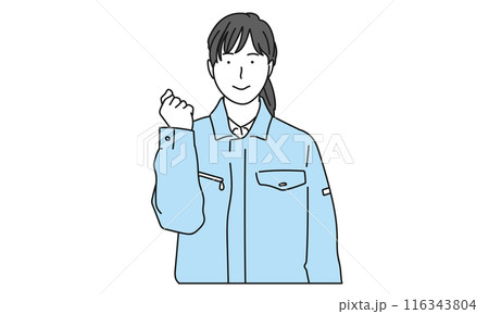 ガッツポーズをする作業服を着た女性のシンプルイラスト 116343804