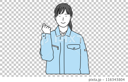 ガッツポーズをする作業服を着た女性のシンプルイラスト 116343804