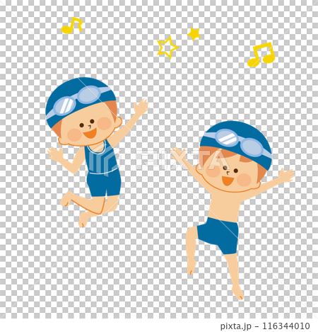 穿著學校泳衣的孩子的插圖 116344010