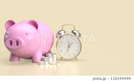 The piggy bank and clock for earn and saving concept 3d rendering. 116344499
