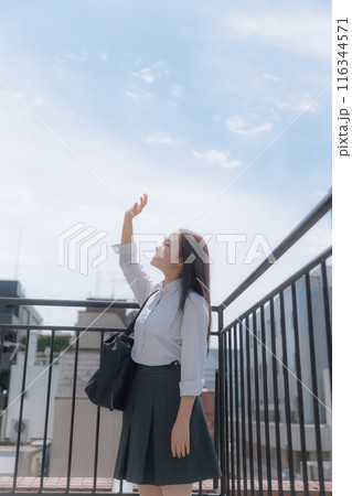 屋上で佇む女子高生 116344571