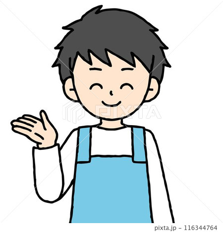 男性の保育士が案内をしている 116344764