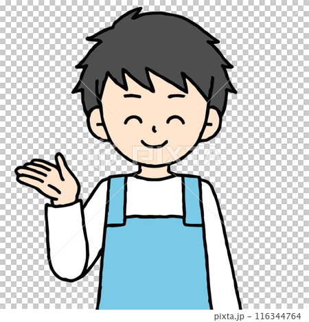 男性の保育士が案内をしている 116344764