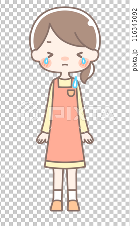 全身｜泣いている女性イラスト｜エプロン 116345092