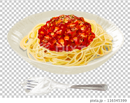 ミートソースパスタ（フォーク付き）のイラスト素材 [116345399] - PIXTA