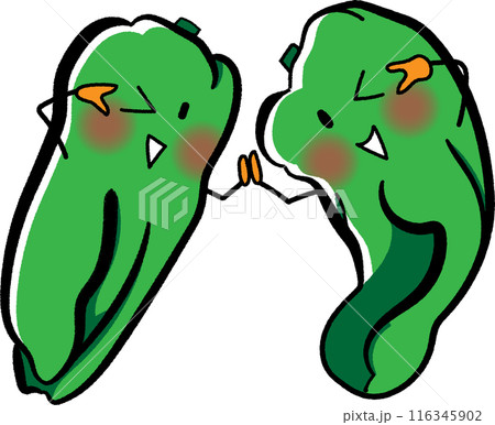 ポーズをとるかわいい規格外ピーマンのキャラクター ポーズをとるかわいい規格外ピーマンのキャラクター 116345902