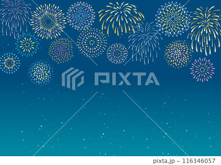 夜空に打ち上がる大輪の花火イラスト 02 116346057