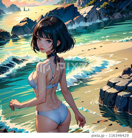 海にいる水着の女の子 116346429