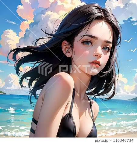 海と水着の若い女性 116346734