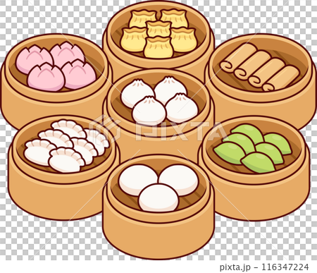 Dim sum in steamer basket drawing set Dim sum in steamer basket drawing set 116347224