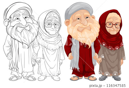 Elderly Couple in Traditional Attire 116347585