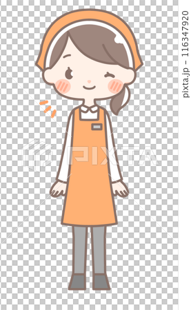 全身|ウインクする女性店員イラスト|エプロン 全身|ウインクする女性店員イラスト|エプロン 116347920