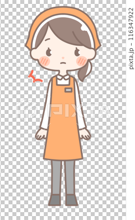 Full body | Surprised female store clerk illustration | Apron 116347922