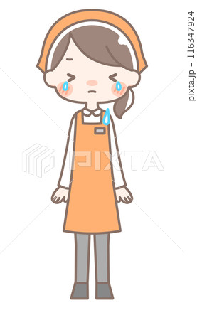 全身|泣いている女性店員イラスト|エプロン 全身|泣いている女性店員イラスト|エプロン 116347924