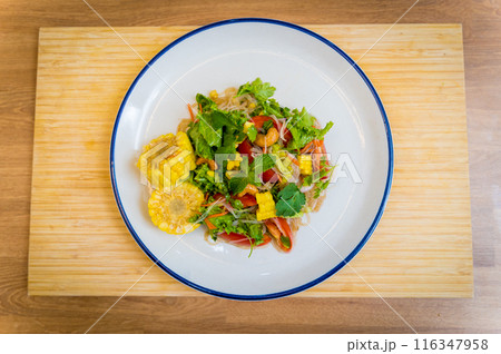 Spicy glass noodle salad on the white plate 116347958