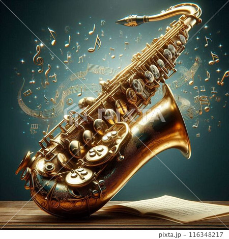 サックスと譜面と音符 サックスと譜面と音符 116348217