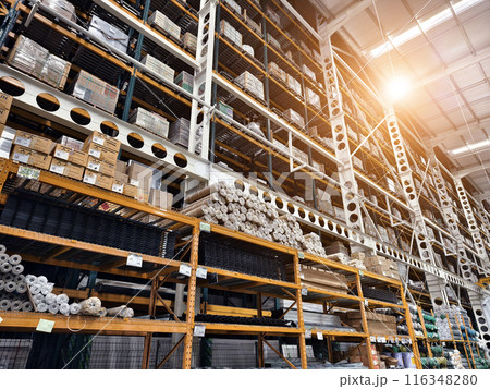 Warehouse with shelves and boxes in the shopping mall for retail Warehouse with shelves and boxes in the shopping mall for retail 116348280