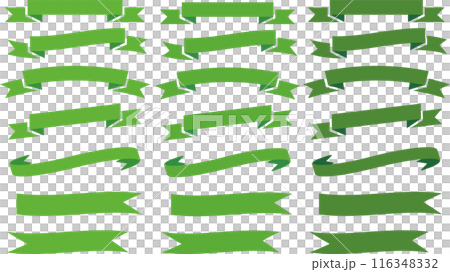 シンプルで緑色のリボンのフレーム素材セット 116348332