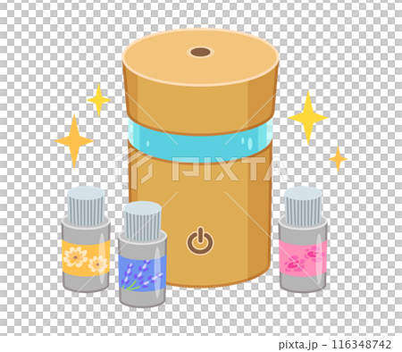 アロマディフューザーとアロマオイルのイラスト素材(木製・ウッド調・グリーン) アロマディフューザーとアロマオイルのイラスト素材(木製・ウッド調・グリーン) 116348742