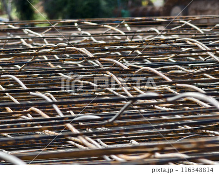 Background of metal bars at the construction site 116348814