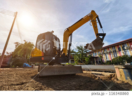 Large excavator are working at the construction site 116348860